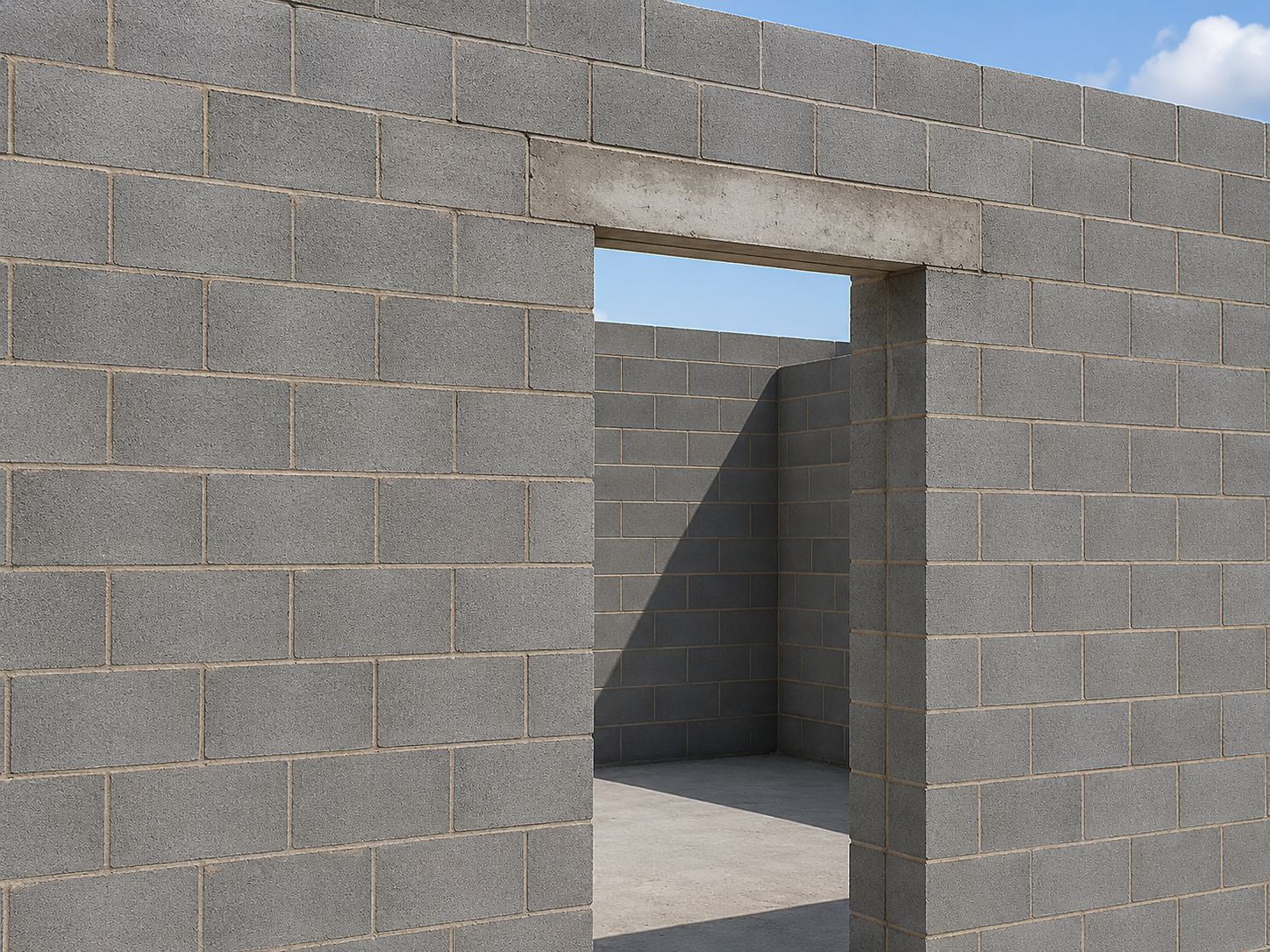 CMU wall with a doorway and lintel
